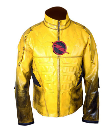 Men's Reverse Flash Eobard Thawne Zoom Yellow Lightning Leather Jacket