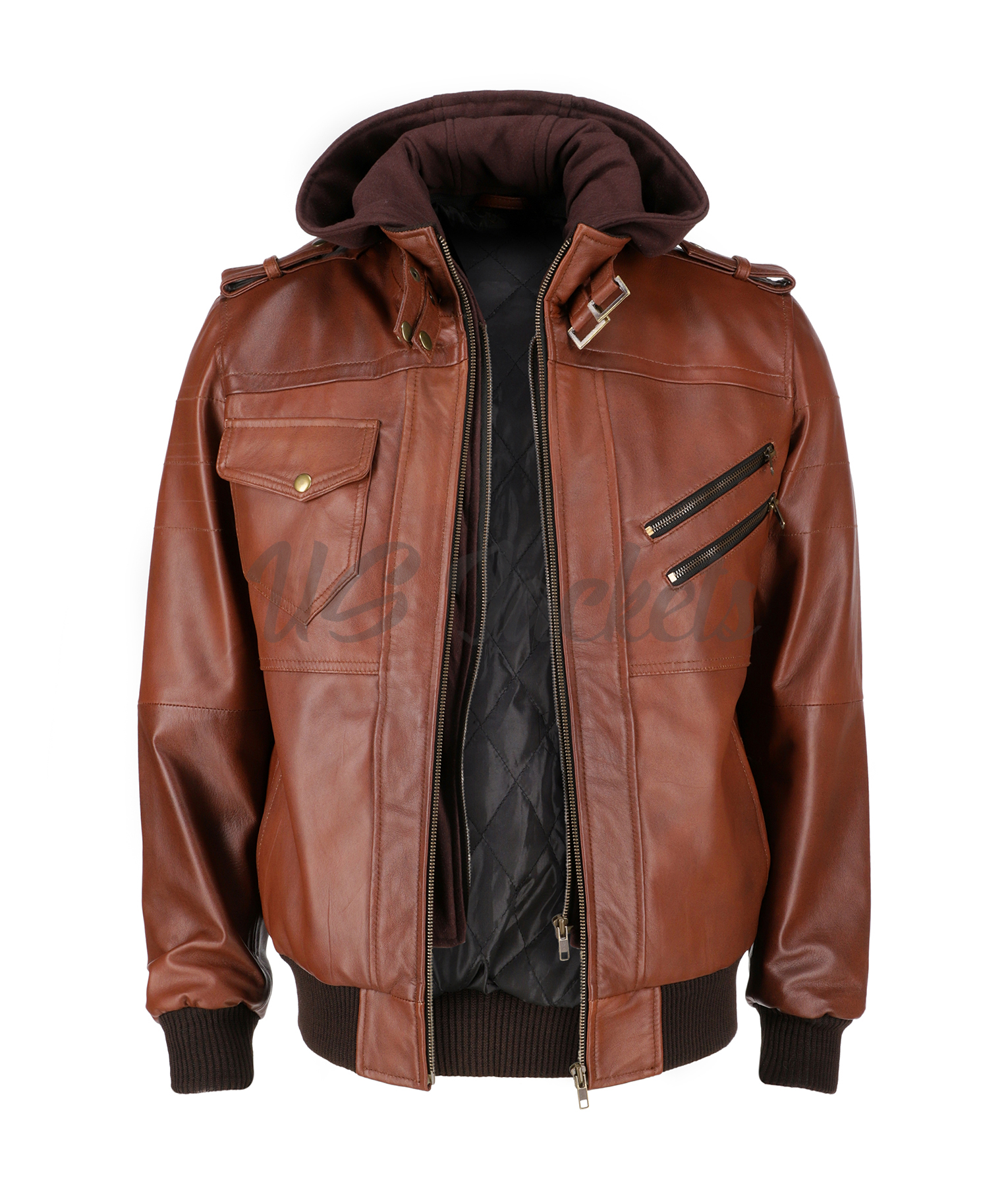 Conrad Abraham Dark Brown Hooded Bomber Leather Jacket | Usjackets