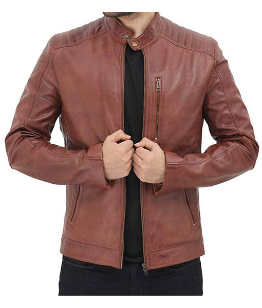 Mens Brown Leather Cafe Racer Jacket | Brown Jacket