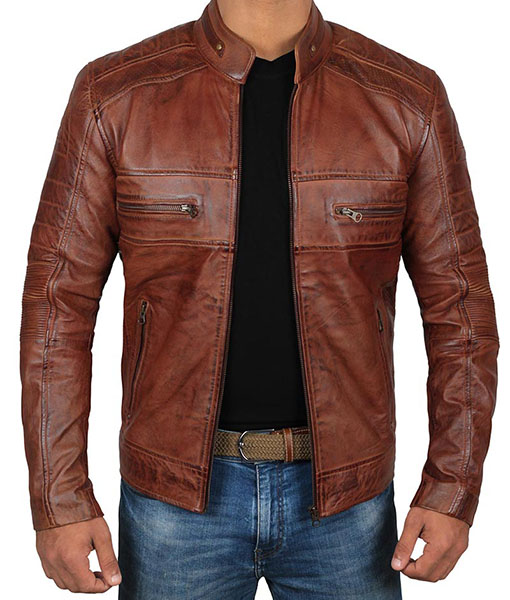 Domingo Chocolate Brown Waxed Leather Jacket - USJackets