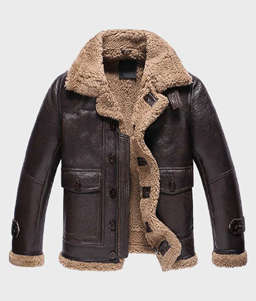 Classic Mens Dark Brown Shearling Sheepskin Fur Leather Jacket