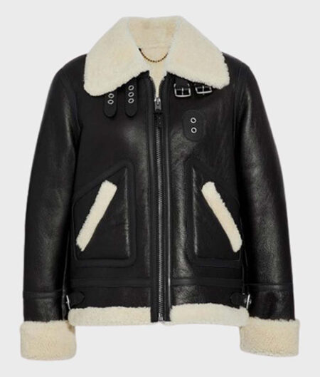 Womens Aviator Ivory Shearling Leather Jacket