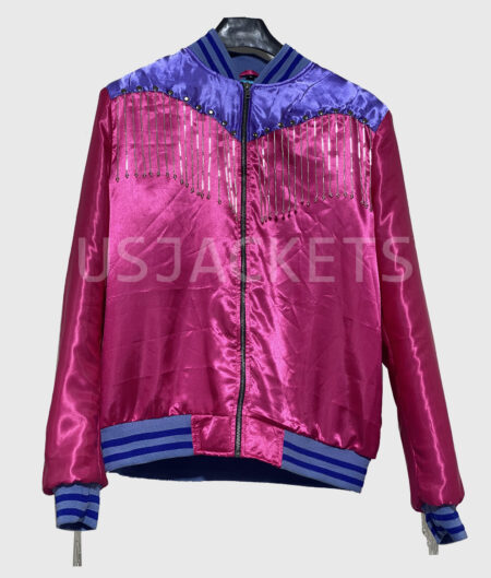 Harry Styles Bomber Pink Fringe Jacket-1
