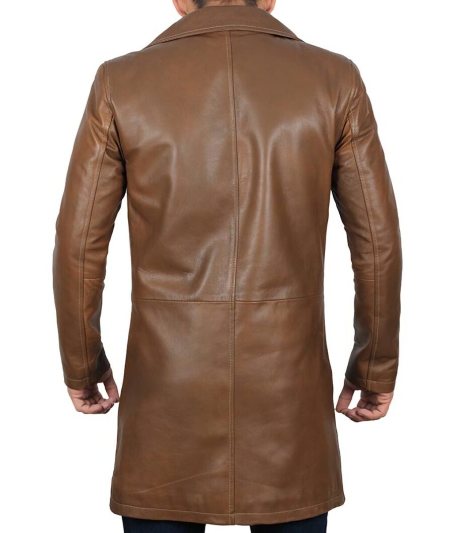 Waxed Brown Leather Car Coat Mens