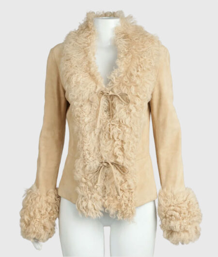 AnnaSophia Robb Beige Leather with fur Jacket-2