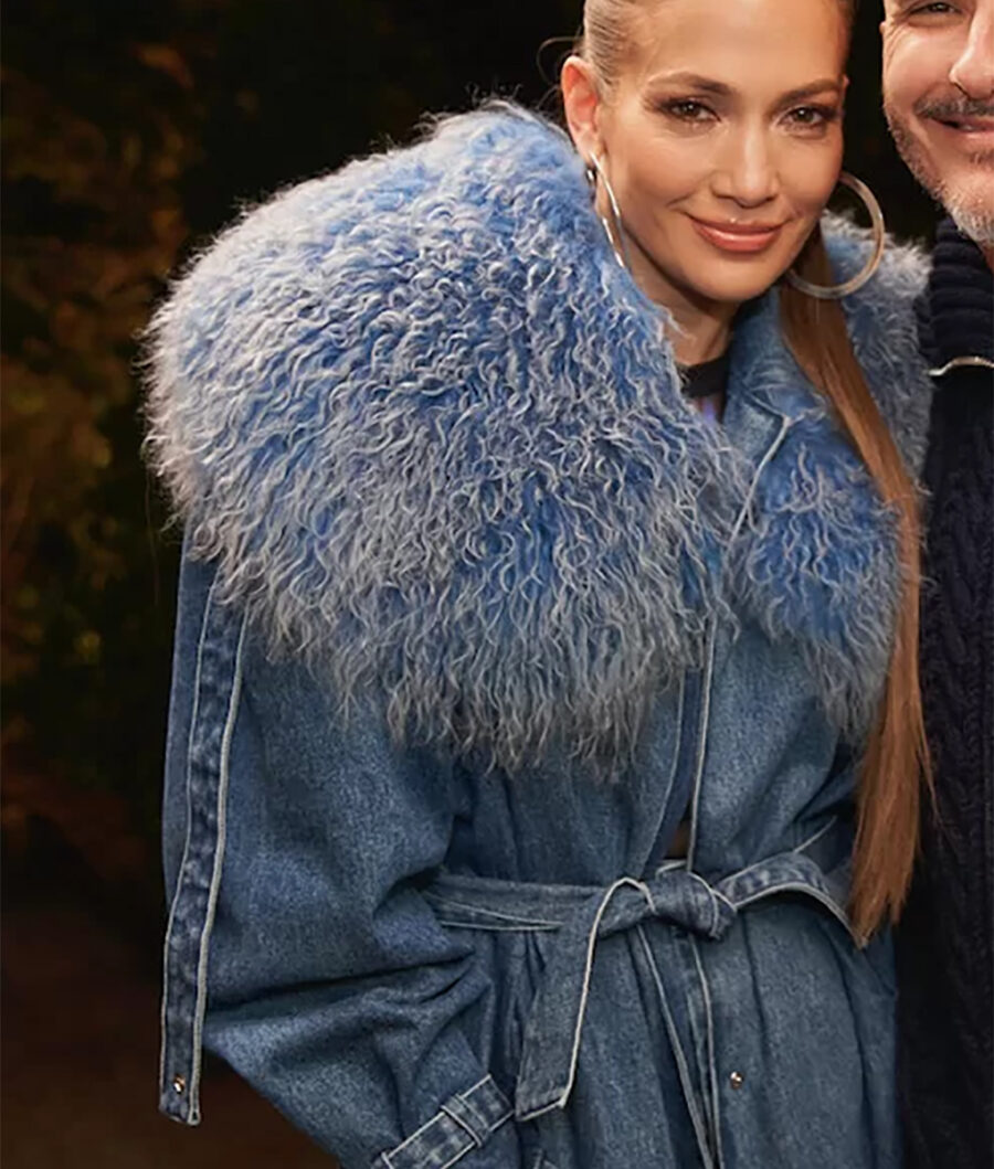 Jennifer Lopez Long Blue Denim with Fur Coat-3