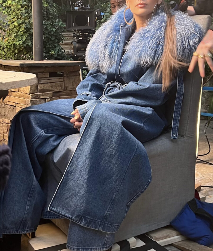 Jennifer Lopez Long Blue Denim with Fur Coat-1