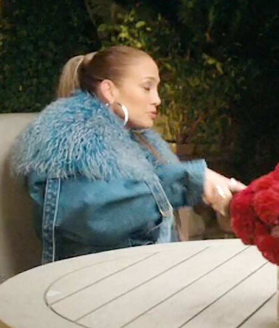 Jennifer Lopez Long Blue Denim with Fur Coat-4