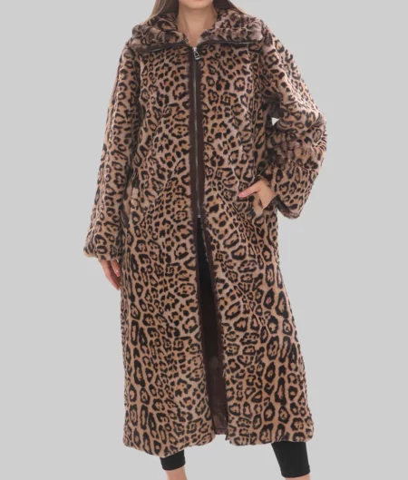 Rihanna Leopard Print Hooded Fur Coat-3