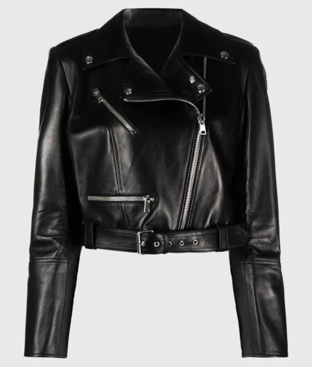 Rita Wilson Black Leather Cropped Jacket-3