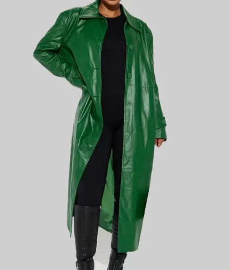 Anna Wintour Fashion Week Green Leather Coat-1