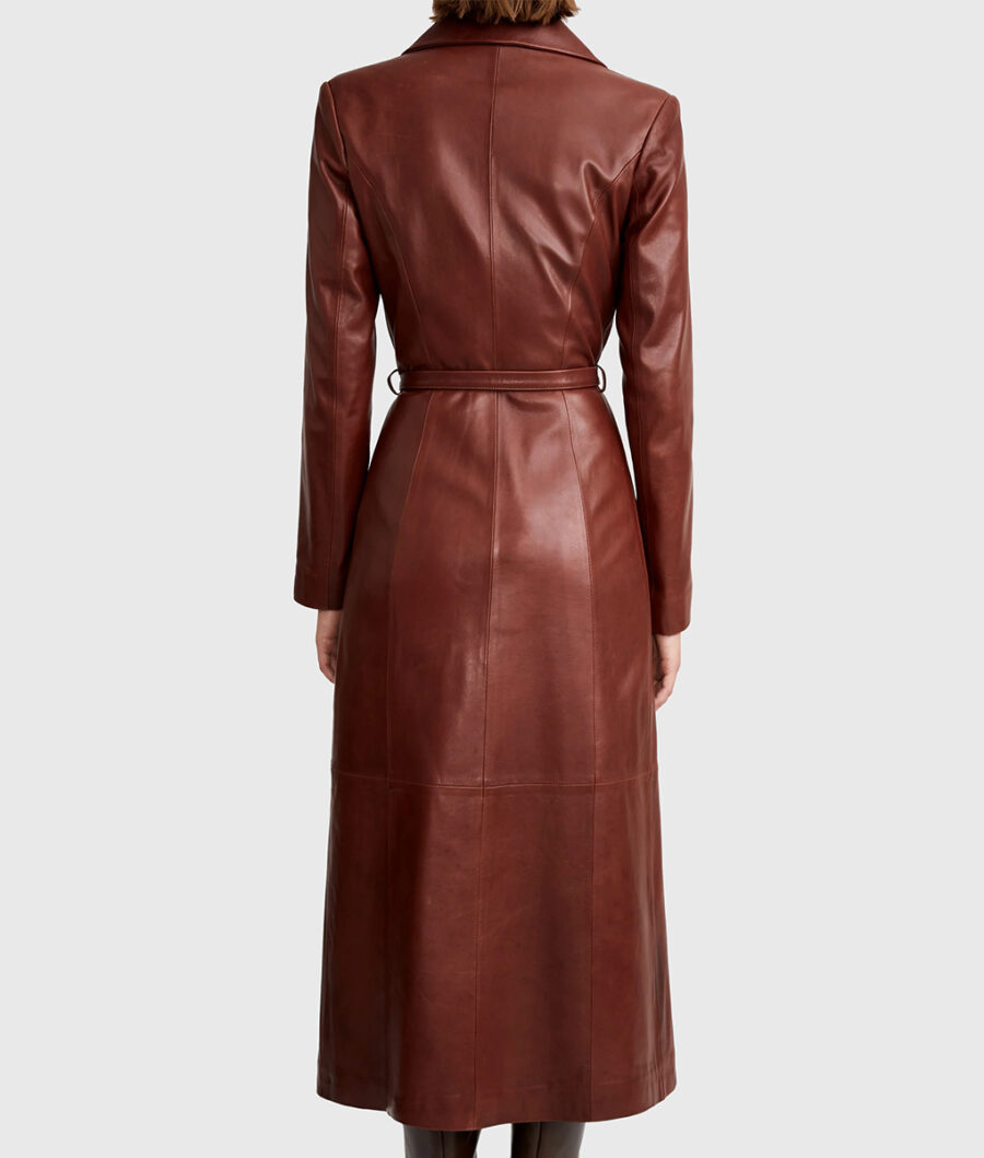 Emily Ratajkowski Belted Long Leather Coat-5