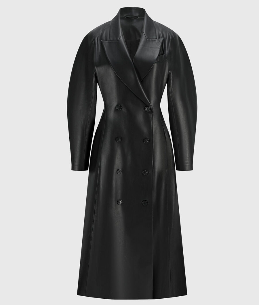 Emily Ratajkowski Belted Black Leather Coat-1