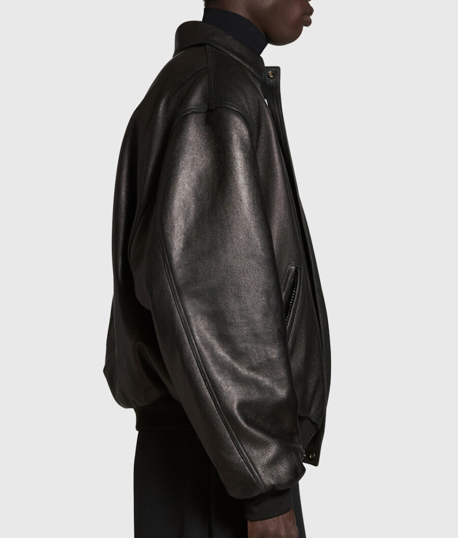 Justin Biebe Oversized Black Leather Jacket-4