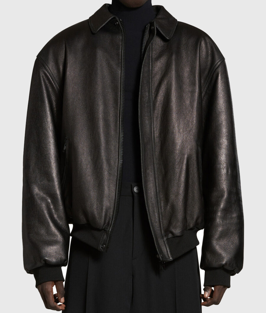 Justin Biebe Oversized Black Leather Jacket-3