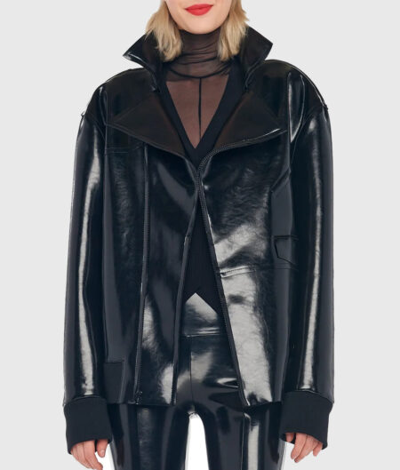 Stella Maxwell Zipper Black Leather Jacket-2