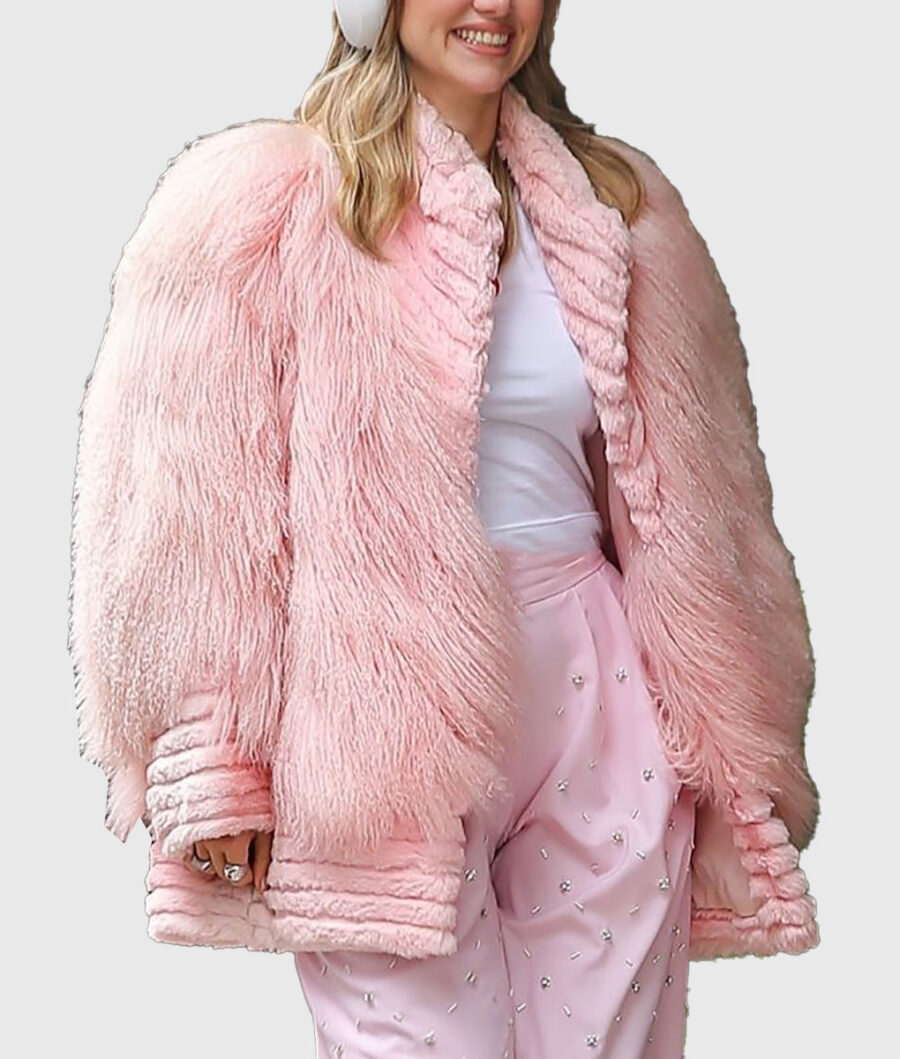 Suki Waterhouse Pink Fur Jacket-1