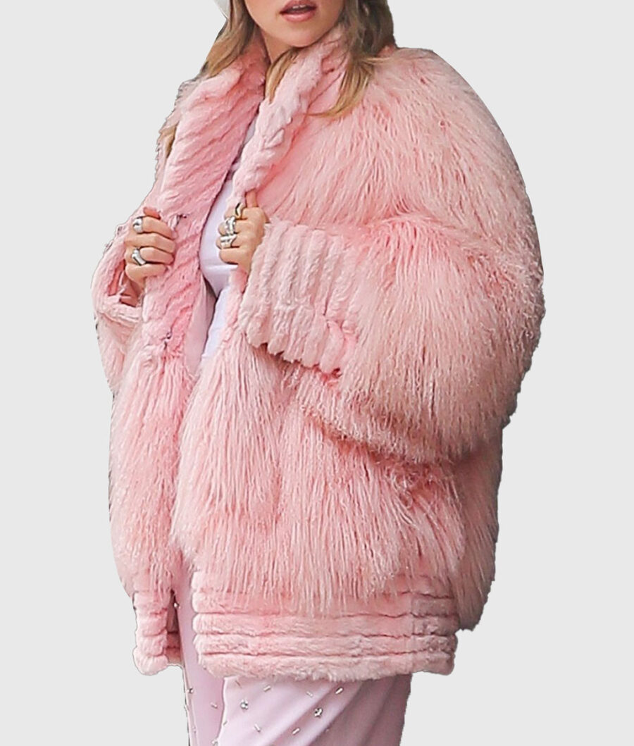 Suki Waterhouse Pink Fur Jacket-2