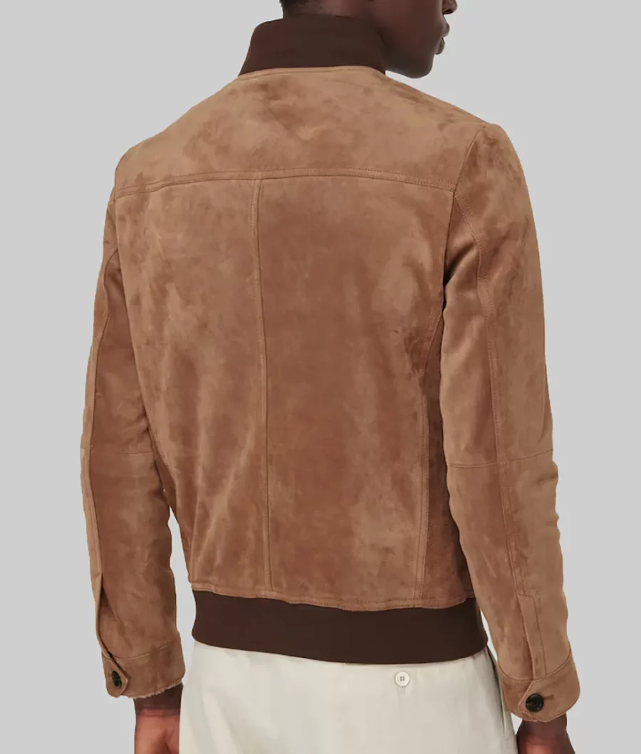 Glen Powell Brown Suede Leather Bomber Jacket-4