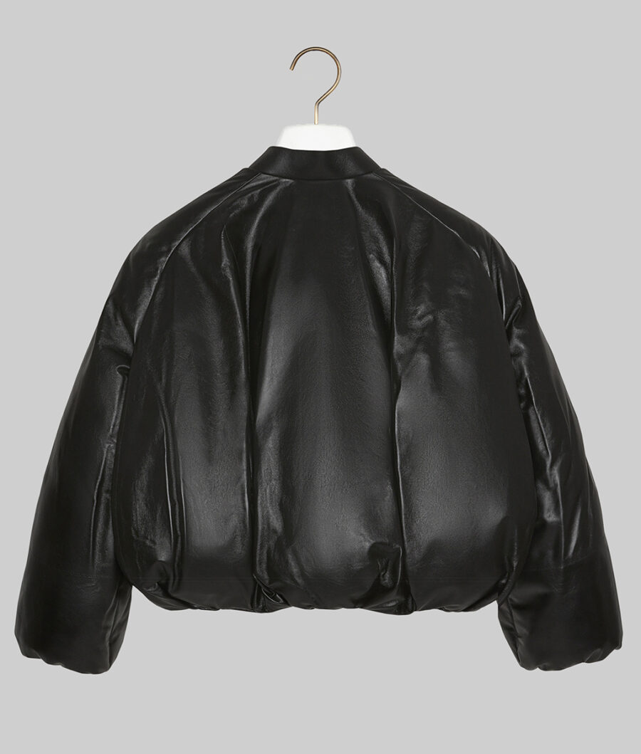 Hailey Bieber Padded Black Leather Bomber Jacket-2