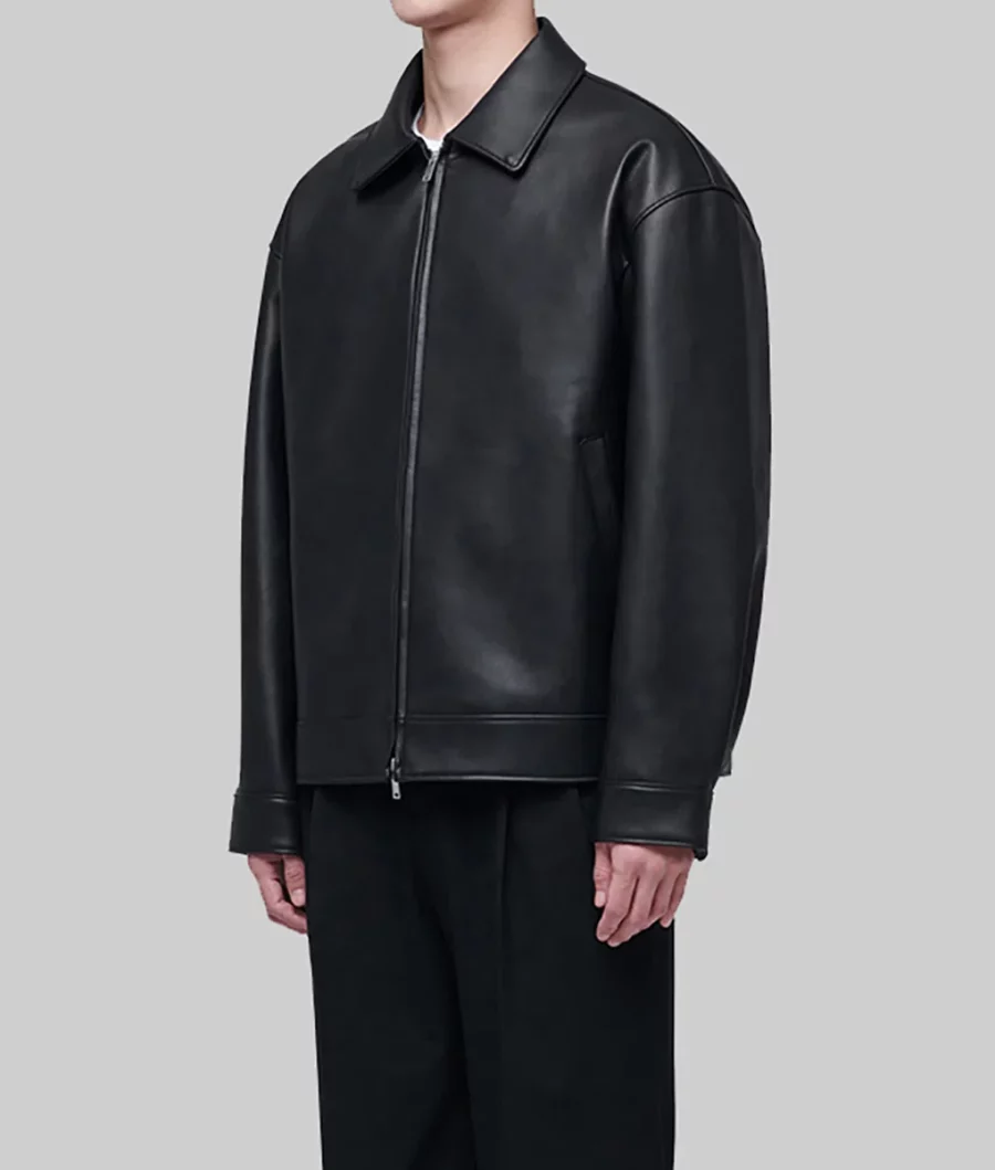 Justin Bieber Oversized Black Leather Bomber Jacket-5