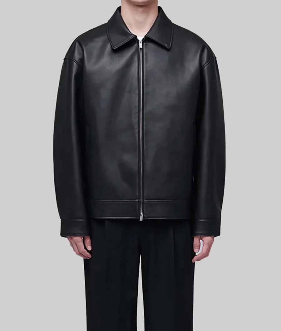 Justin Bieber Oversized Black Leather Bomber Jacket-1