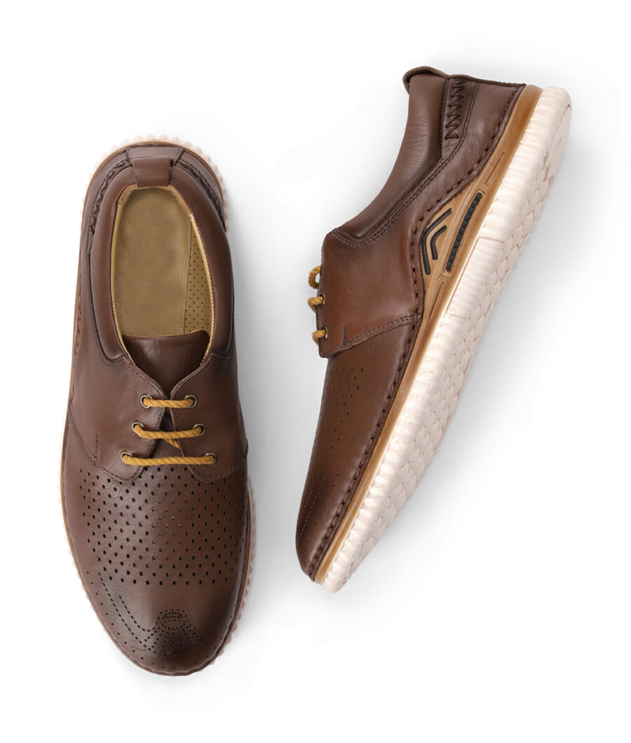George Mens Low Top Brown Leather Sneakers-5